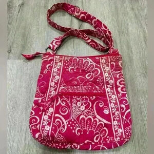 Vera Bradley Hipster Twirly Birds Pink White Paisley Crossbody Bag Purse